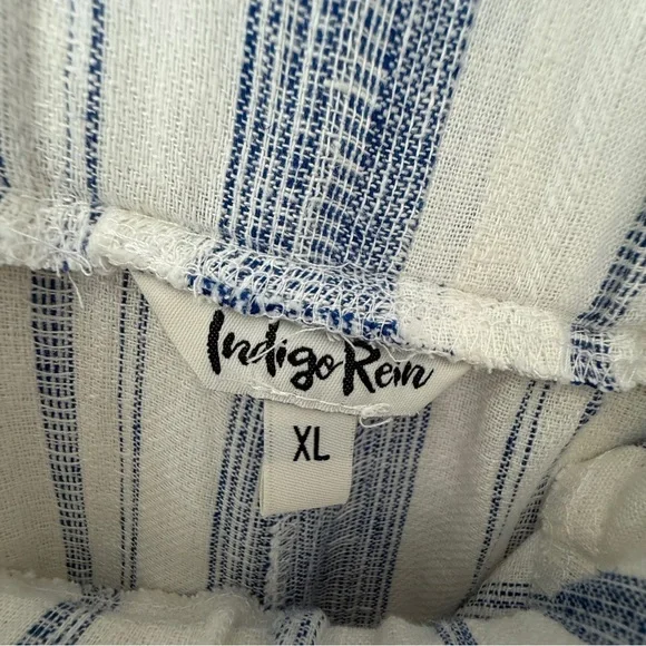 Indigo Rein Linen-Blend Paperbag Shorts Size XL Blue & White Striped - Picture 4 of 9